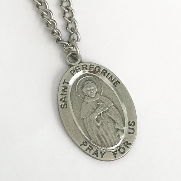 Vintage St Peregrine Cross Necklace Medal Catholic 24" Patron Saint of Cancer - Picture 8 of 12